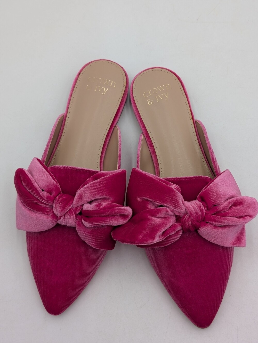 New Crown & Ivy "Elise" Size 8.5M Fuchsia Velvet Gorgeous Bow Slip-On Mule Flats - Picture 9 of 15